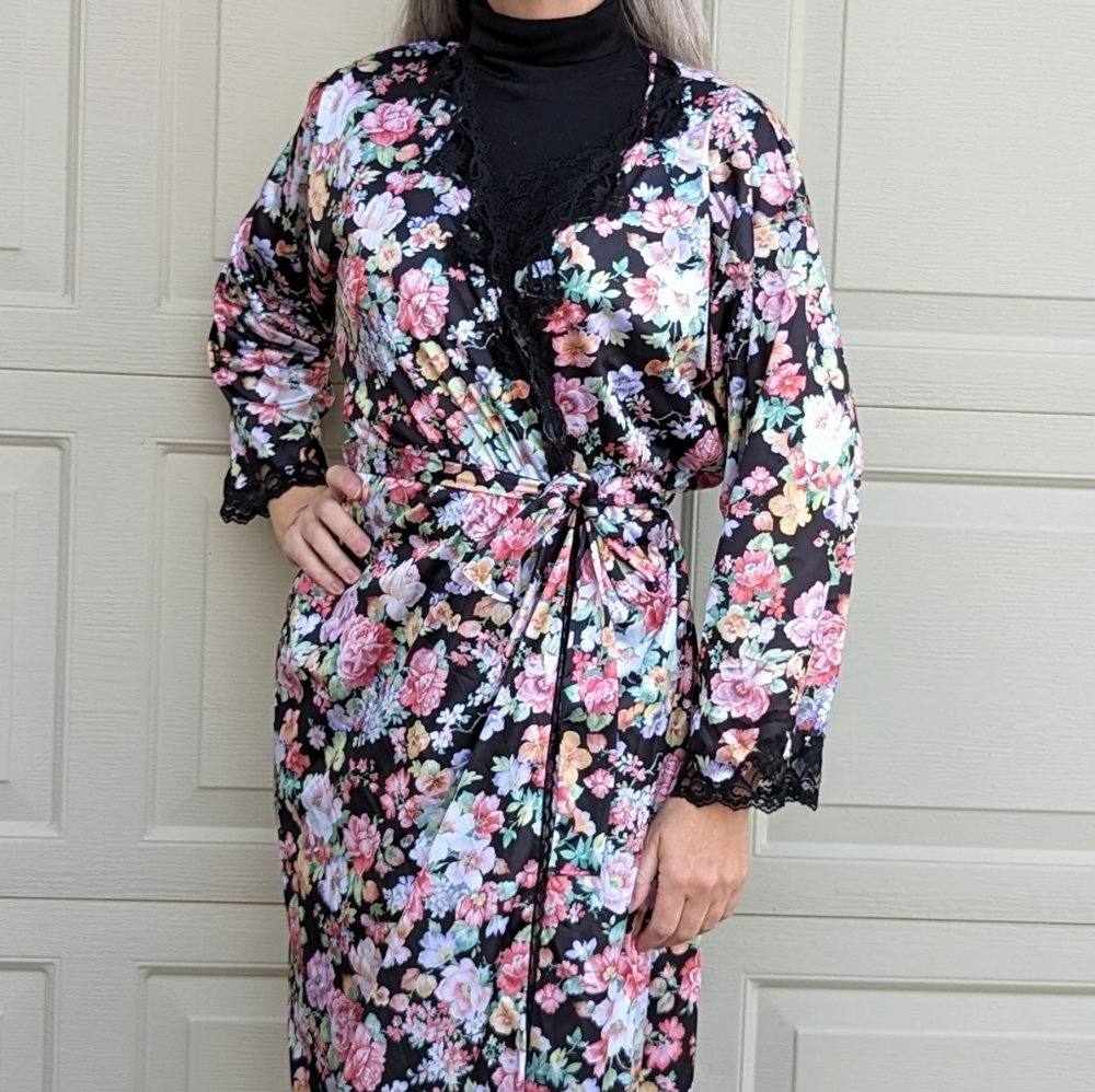 FLORAL vintage NIGHTGOWN and ROBE set L Xl - Picture 6 of 14